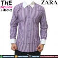 Kemeja Pria Branded - Zara Lined Purple White