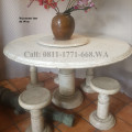 Meja marmer antik dm 140cm plus puteran tengah 60cm plus 4pc stool